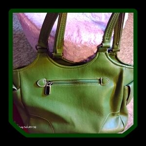 New York & Company Olive Green Faux Leather Handbag w/Side Snap Pockets